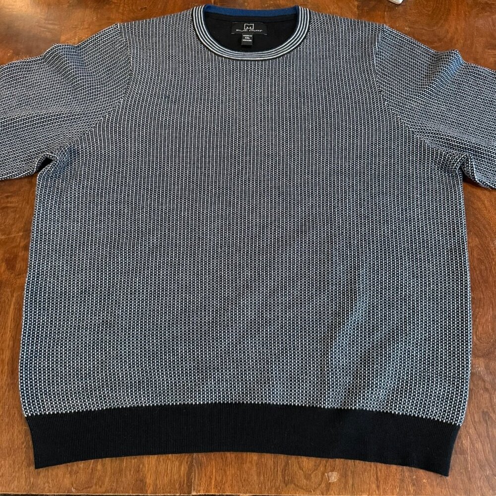 Michael Strahan Men’s XXL Textured Knit Sweater Navy White Crewneck Modern Fit